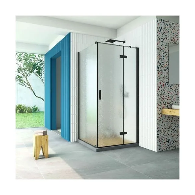 Душевое ограждение Vegas-Glass AFP-Fis Retta 80×90×199.5 см, чёрный матовый, стекло шиншилла