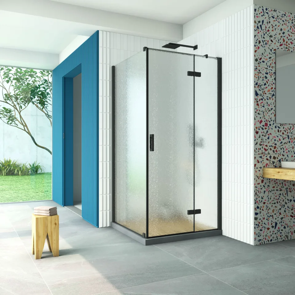 Душевое ограждение Vegas-Glass AFP-Fis Retta 80×90×199.5 см, чёрный матовый, стекло шиншилла