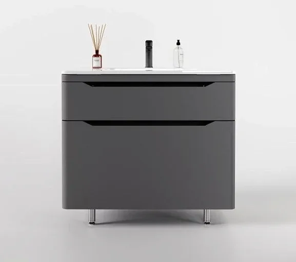 Тумба с раковиной Style Line Марелла Люкс 90 напольная серая матовая