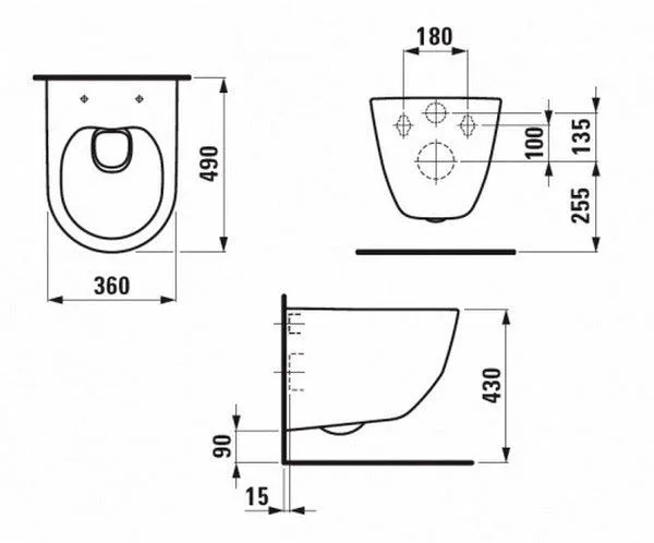 Подвесной унитаз Laufen Pro 36*49 безободковый