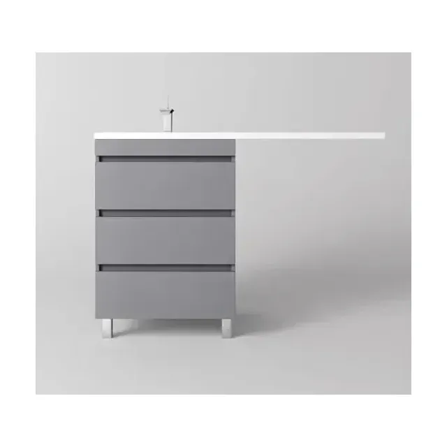 Тумба с раковиной Style Line Даллас Леон 120 L напольная 3 ящика серая матовая под стиральную машину