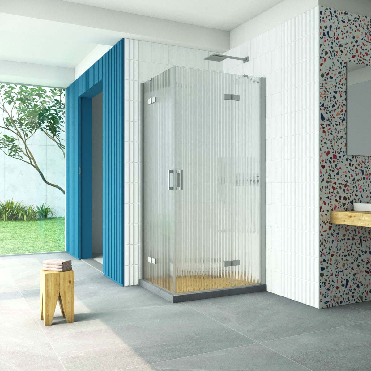 Душевой уголок AFA-F Retta 90*80 07 Moru R, профиль матовый хром, стекло Moru