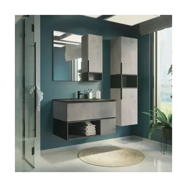 Комплект мебели Comforty Франкфурт 90 бетон светлый/черный матовый (раковина Comforty 90E черная матовая)