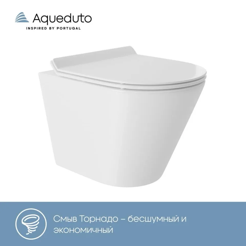 Унитаз подвесной безободковый с сиденьем с микролифтом Aqueduto Кон Торнадо С (Cone Tornado S) белый глянцевый