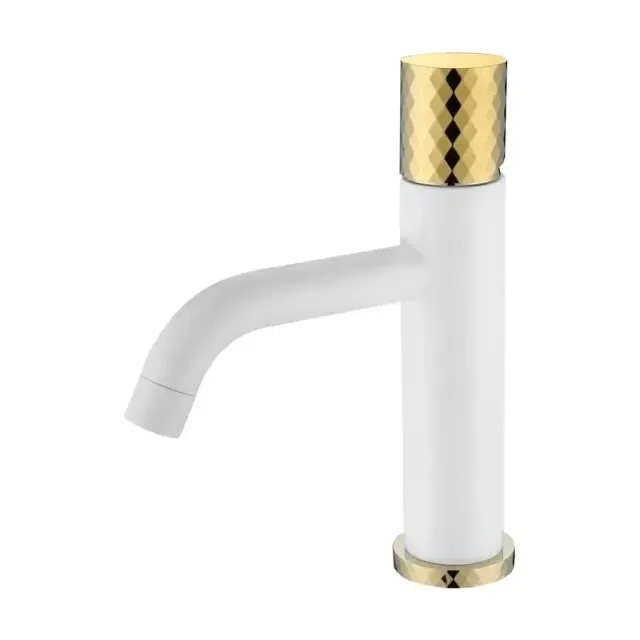 Смеситель Boheme Stick 121-WG для раковины белый матовый/золото ручка Diamond