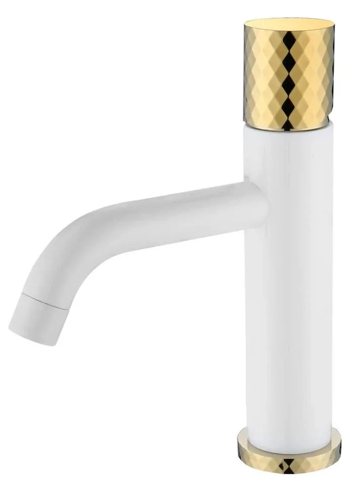 Смеситель Boheme Stick 121-WG для раковины белый матовый/золото ручка Diamond