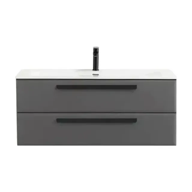 Тумба с раковиной Cezares Эко-Кер-Н (Eco-Cer-N) 120 темно-серая матовая (раковина CZR-8073-120, ручки черные)