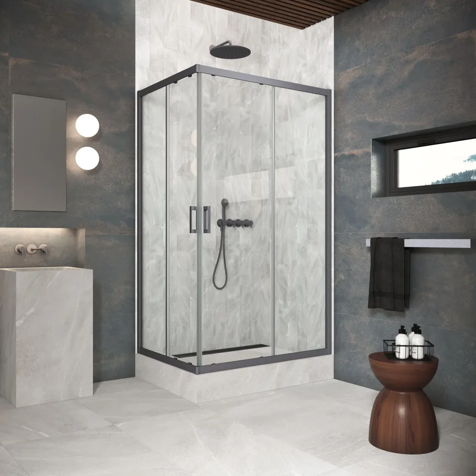 Душевое ограждение Vegas-Glass ZA-F Protec 110×100×200 см, чёрный матовый, стекло мору (moru)