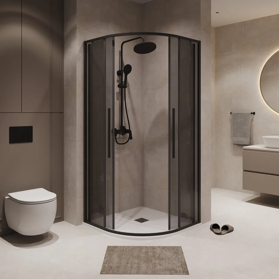 Душевое ограждение Niagara Nova NG-2827-34BLACK (100х100х195) Угловая,черный матовый,двери раздвижные,стекло тонированное,1 место