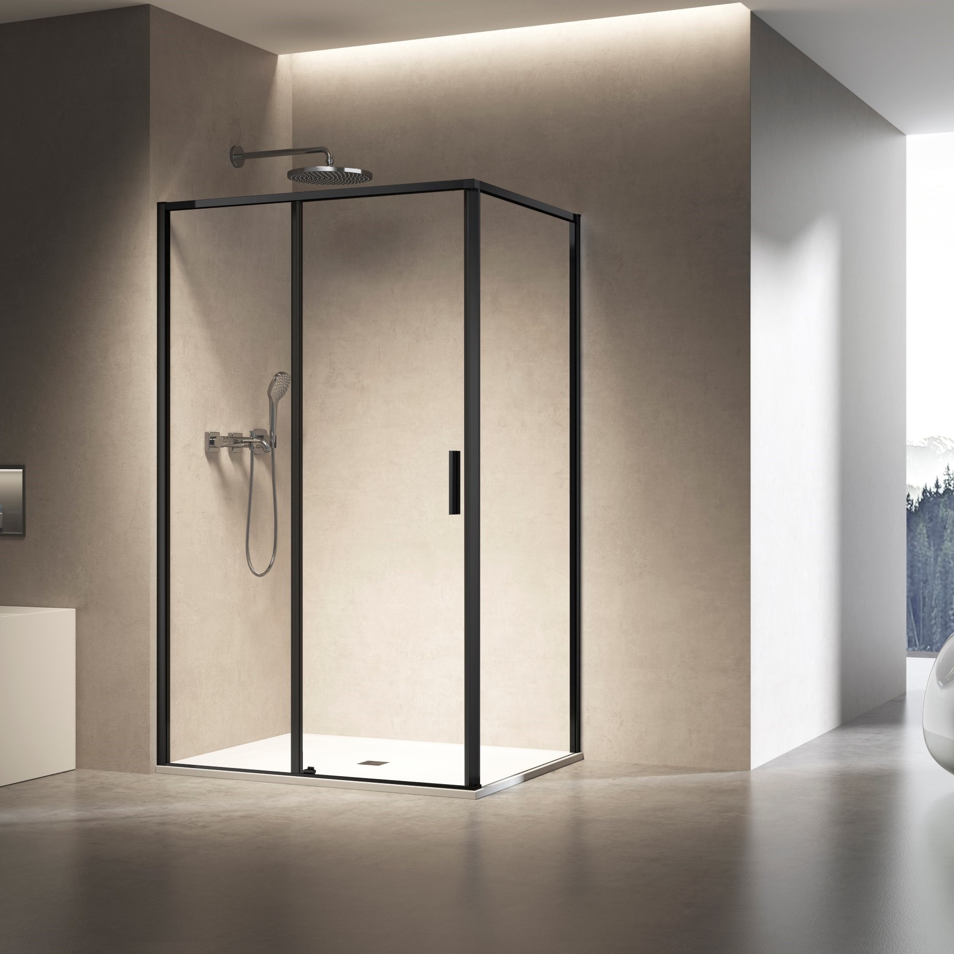 Душевой уголок Vincea Слим 8мм (Slim 8mm) VSR-6SL9013CLB 130х90 стекло прозрачное 8 мм профиль черный без поддона