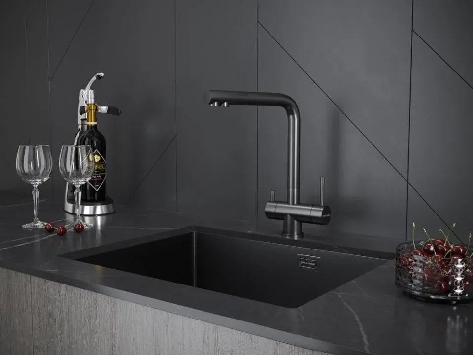 Смеситель Paulmark Skalen Sk213020-GM для кухни с функцией подключения фильтра вороненая сталь