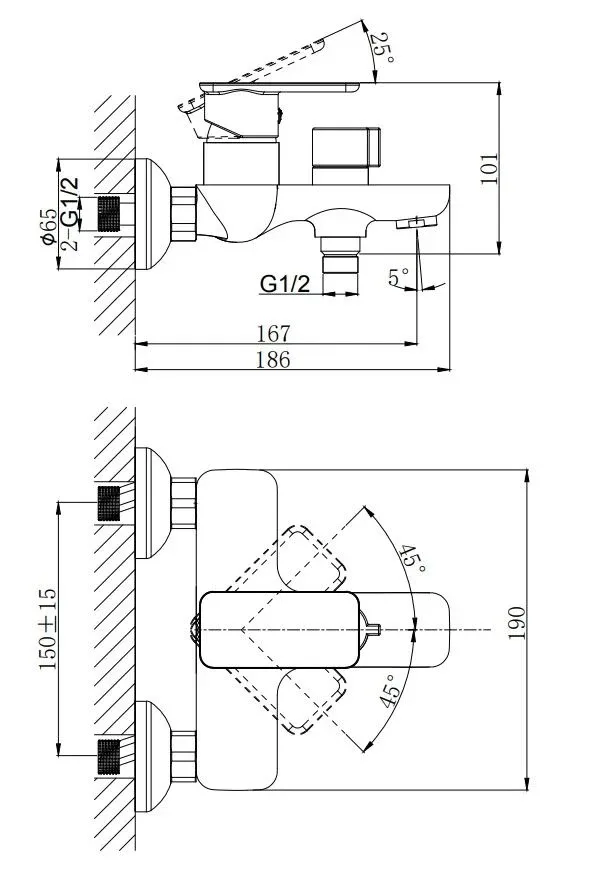 Смеситель Rush Bruny BR4335-44 для ванны и душа хром