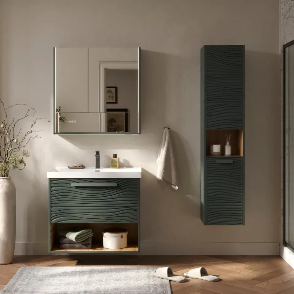 Пенал Equil Глеам/Gleam 36 L/R подвесной, с бельевой корзиной, зеленый камень, дуб вотан