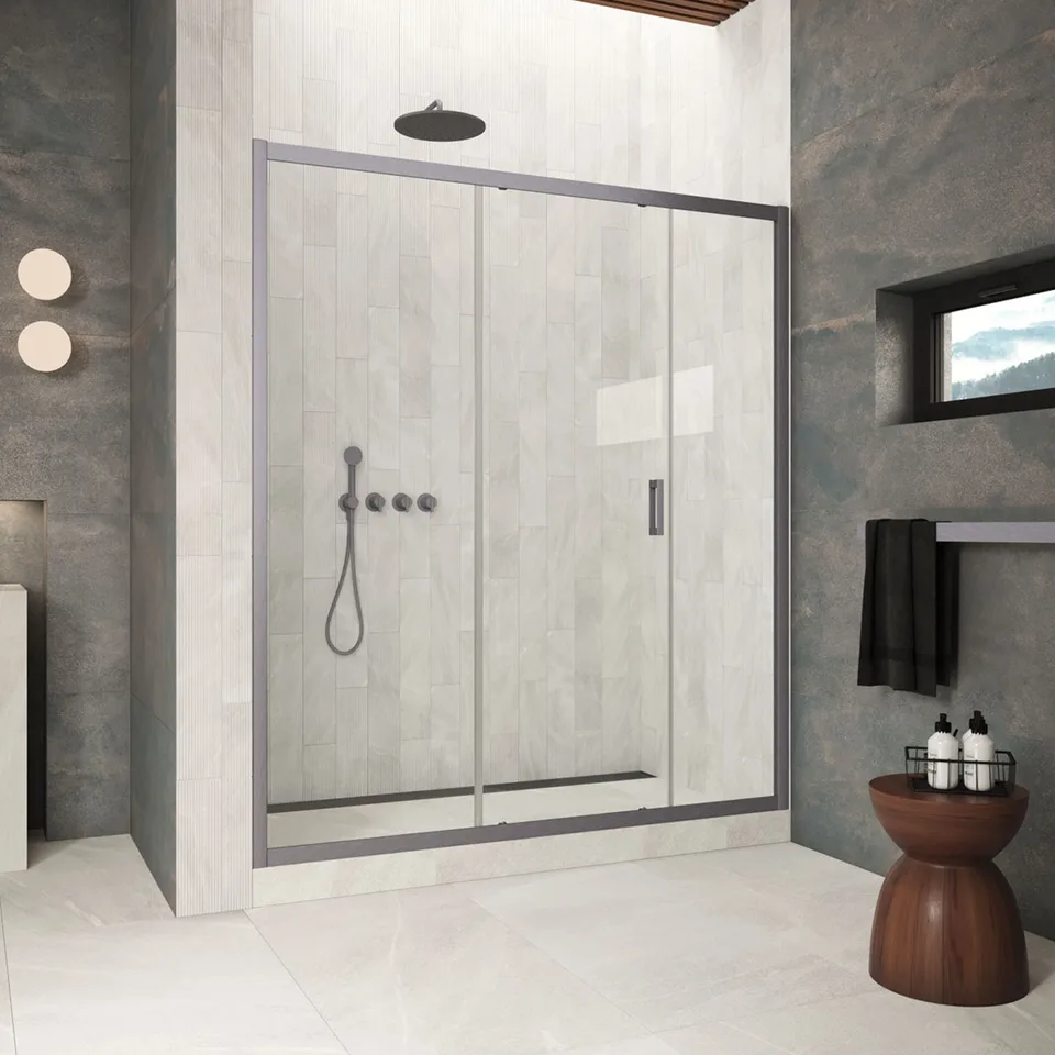 Душевая дверь Vegas-Glass ZP-F Protec 150×2000 см, золото матовое, стекло мору (moru)