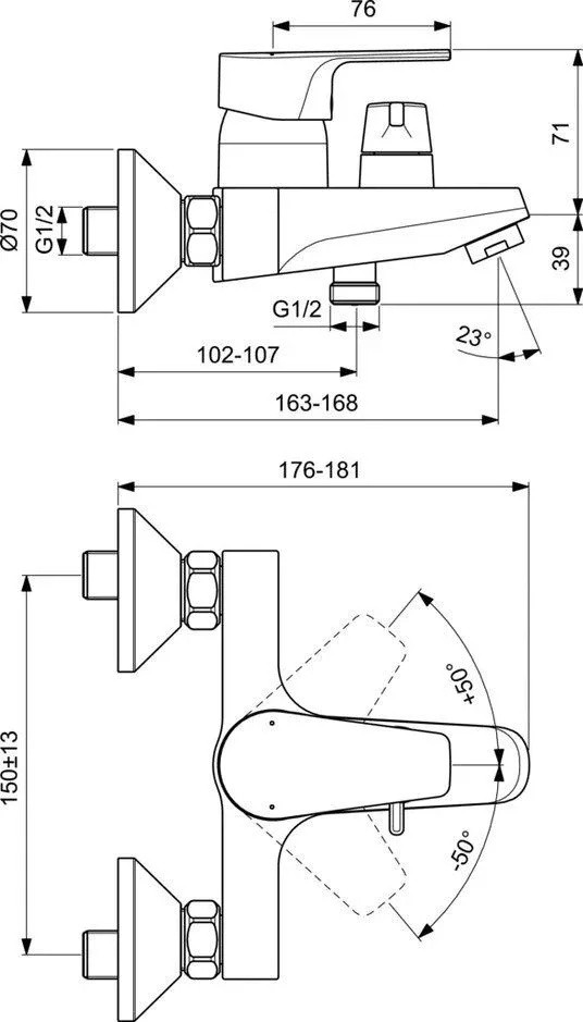 Смеситель Ideal Standard Cerafine D BC494AA для ванны и душа хром