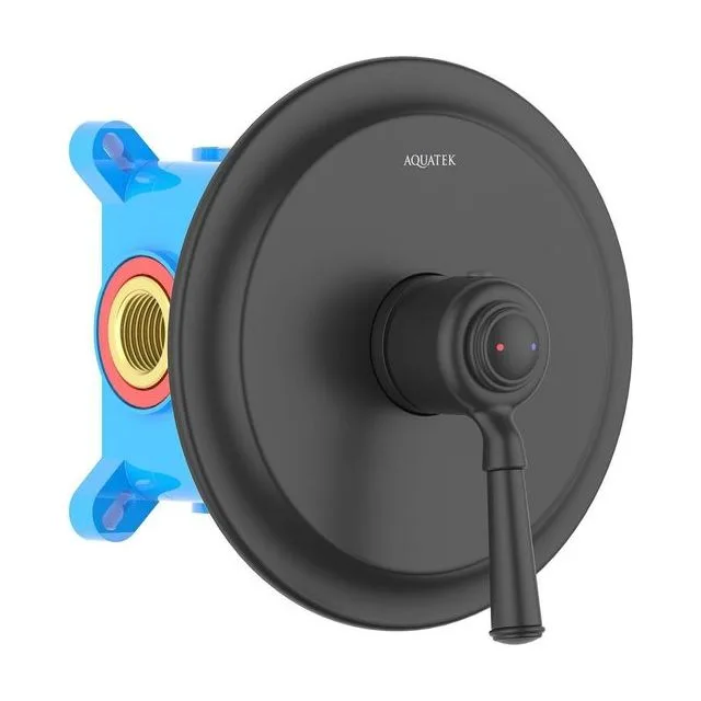 Смеситель для душа (внешняя и скрытая часть) AQUATEK, матовый черный AQ1566MB КЛАССИК