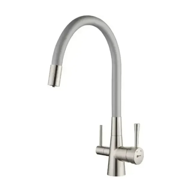 Смеситель Lemark Comfort LM3075BN-Silver для кухни с функцией подключения фильтра и гибким изливом никель/серебристый