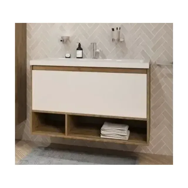 Тумба с раковиной Эстет Monaco Wood 100 1 ящик белая/дуб рустикальный ФР-00010686