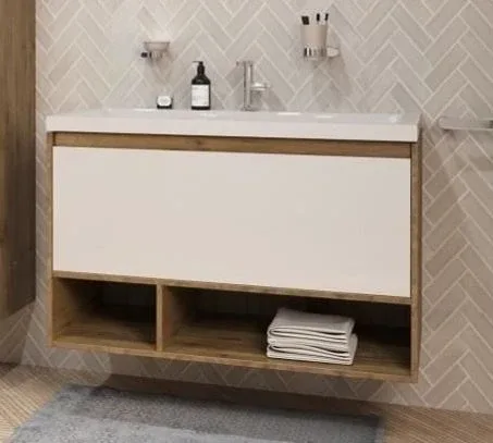 Тумба с раковиной Эстет Monaco Wood 100 1 ящик белая/дуб рустикальный ФР-00010686