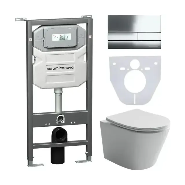 Комплект инсталляции Ceramicanova Envision, унитаз Balearica Rimless, клавиша смыва Flat хром