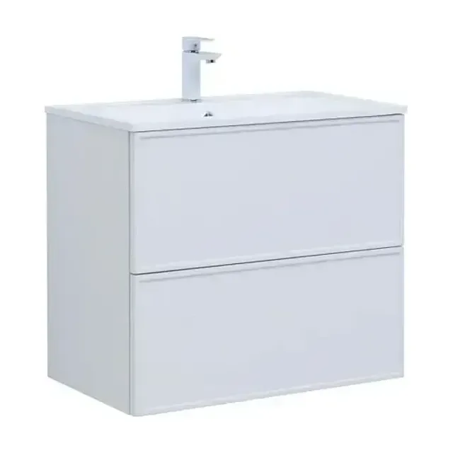 Тумба с раковиной Aquanet Арт 75 белый матовый Soft Touch (тактильный матовый), раковина Арт 75