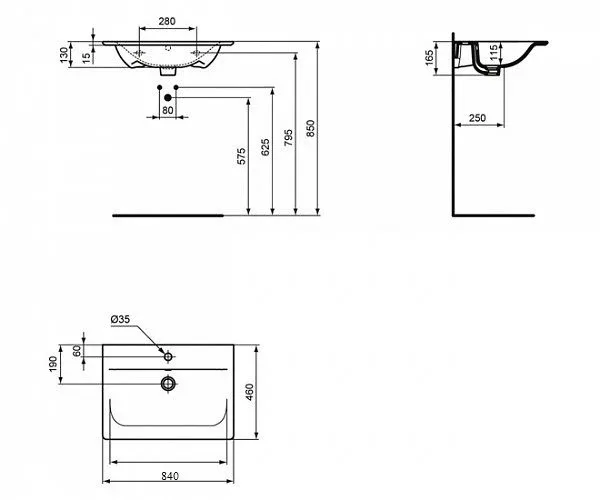 Встраиваемая раковина Ideal Standard Connect Air 84*46