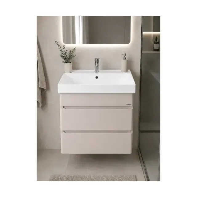 Аквадом Тумба Бриони 60 см, подвесная, цвет крем, 2 ящика, с раковиной KERAMA MARAZZI Cubo
