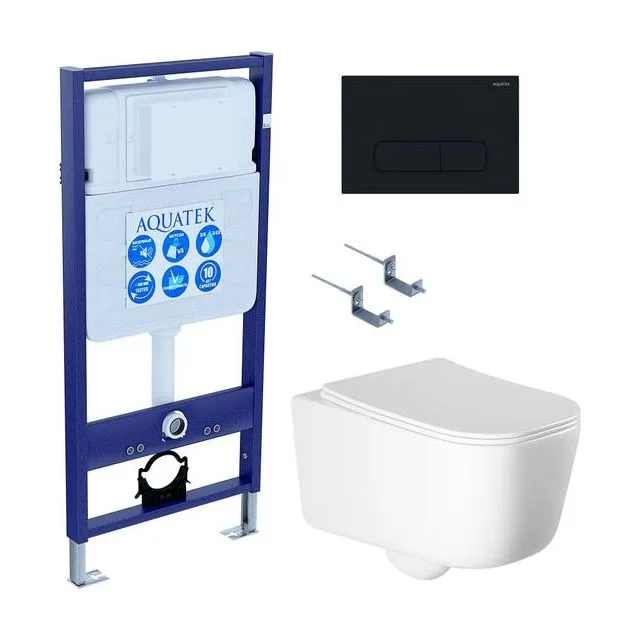 SET AQUATEK ЛУГАНО-017 4в1 (рама AQUATEK Standard INS-0000012+ крепеж KKI-0000002+клавиша KDI-0000017+унитаз ЛУГАНО AQ2002-00 с тонким сиденьем soft-close)