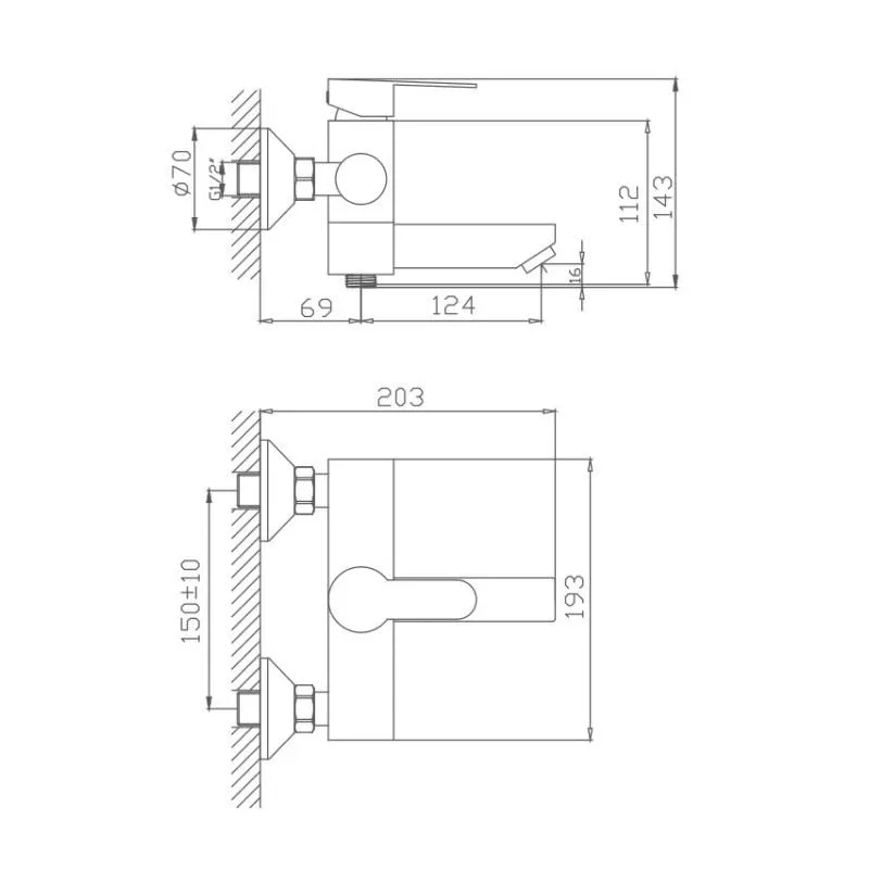 Смеситель Haiba HB60801 для ванны и душа сталь матовая