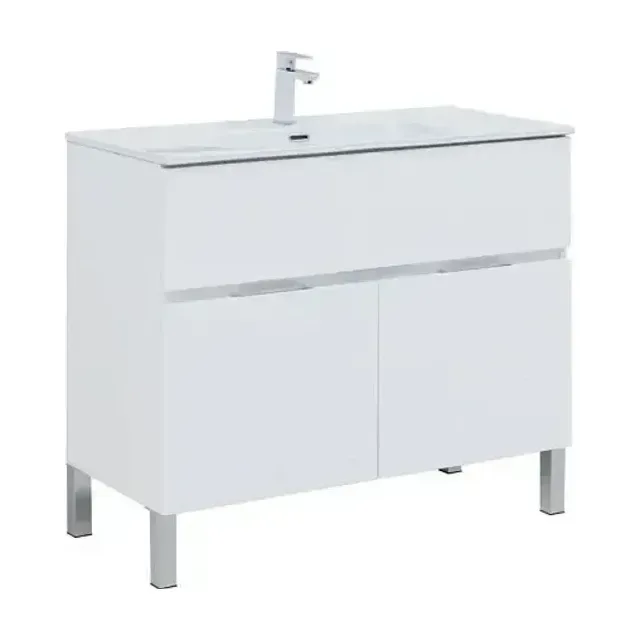 Тумба с раковиной Aquanet Алвита New 100 1 ящик, 2 дверцы, белый матовый