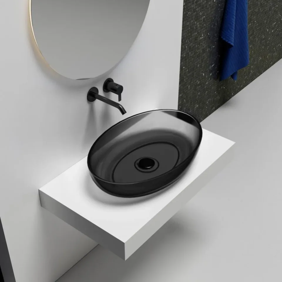 Накладная раковина прозрачная ABBER Kristall AT2801Onyx 60*40 черная