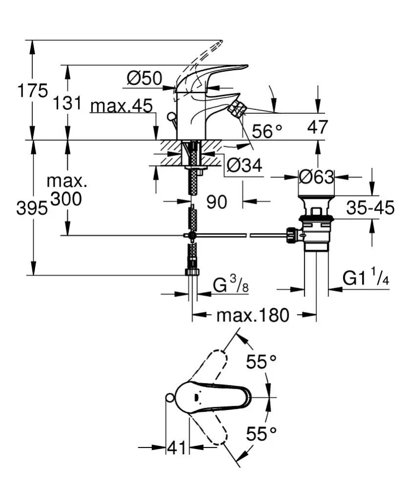 Смеситель Grohe Euroeco 23263000 для биде с донным клапаном