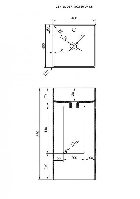 Напольная раковина Cezares CZR-SLIDER-400/850-LV-SS 40*40