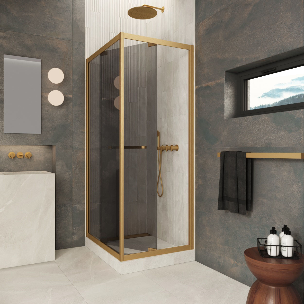 Душевой уголок Z+ZPV Inside 60*90 03 07 профиль золото матовое стекло графит