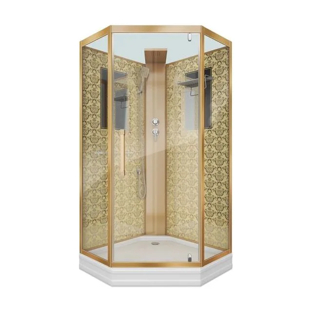 Душевая кабина Niagara Luxe NG-7799GBK (90x90х210) низкий поддон(15см),дверь распашная,стенки золото,без крыши