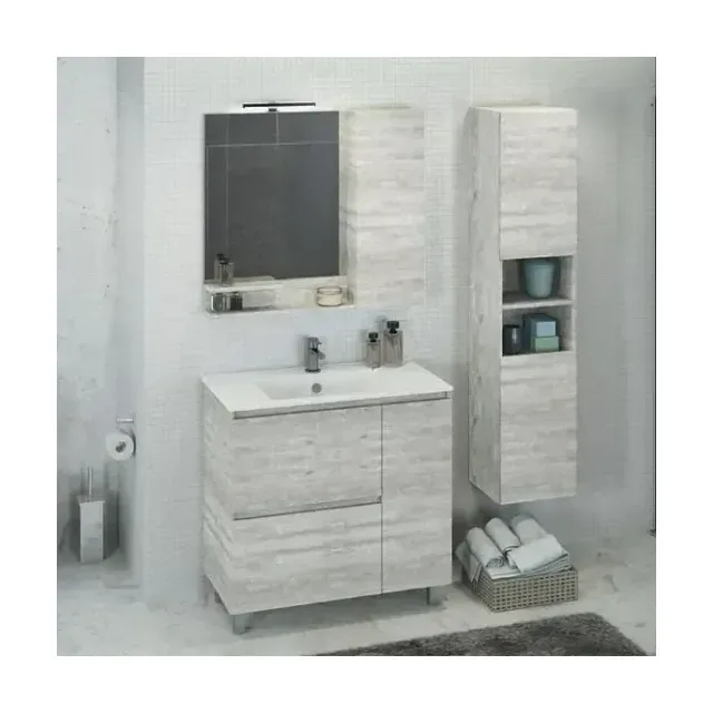 Комплект мебели Comforty Верона 90 дуб белый с бельевой корзиной (раковина Quadro 90)