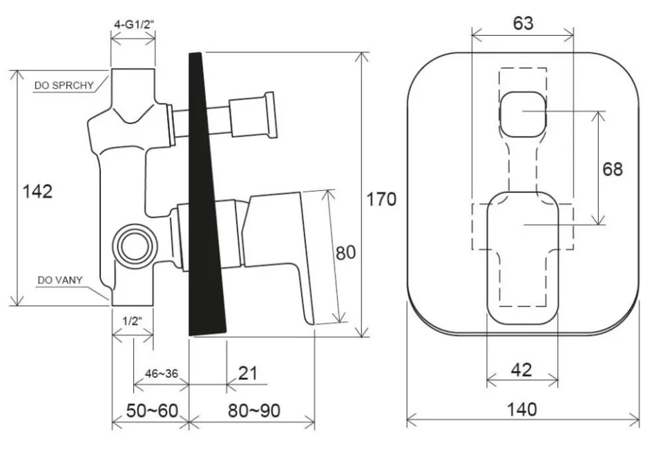 Смеситель Ravak 10° Free TD F 061.20 для ванны и душа скрытый монтаж черный матовый