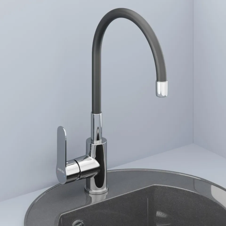 Смеситель Avrora Kitchen AV9002B для кухни с гибким изливом хром/черный