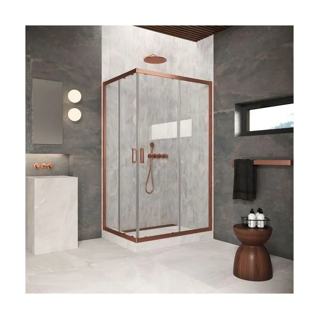 Душевое ограждение Vegas-Glass ZA-F Protec 115×90×200 см, медь брашированная, стекло прозрачное