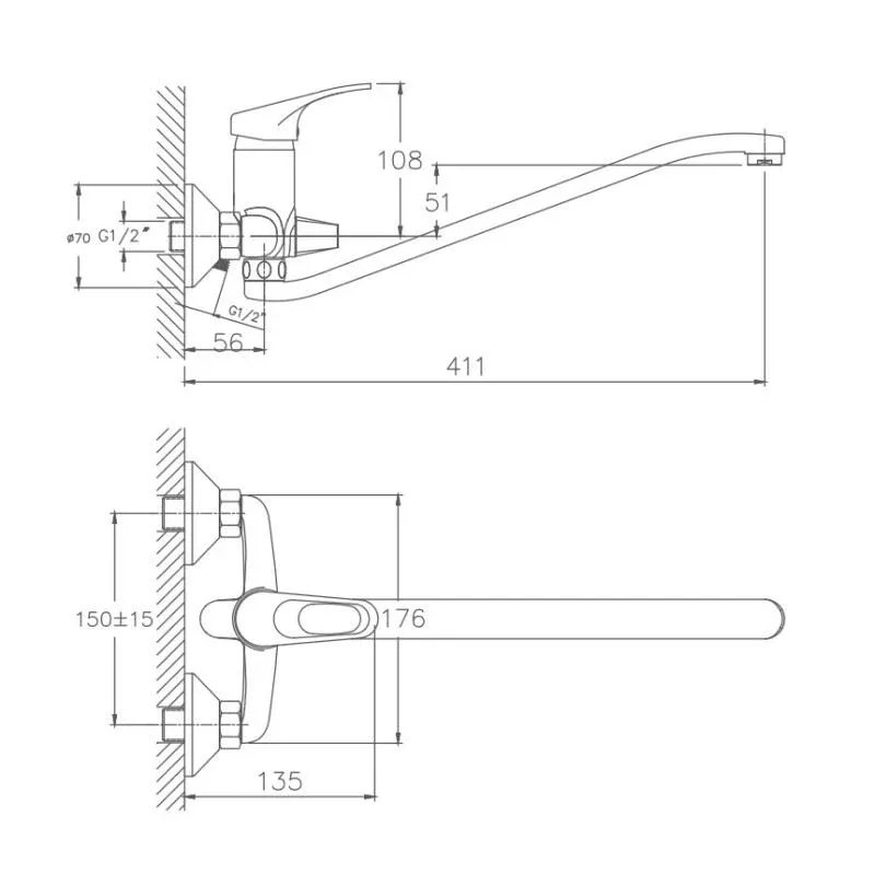 Смеситель Haiba HB2213-1 универсальный хром матовый