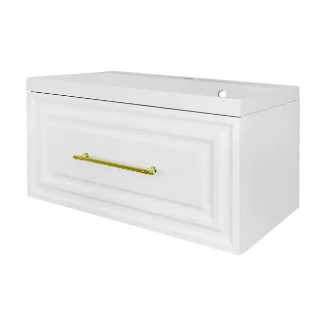Комплект Тумба Azario Лаура 80/1 800х450х455 подвесная, с раковиной Классик 80, белый глянцевый, фурнитура золото (CS00104009)