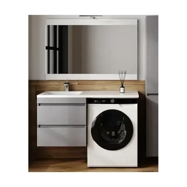 Комплект мебели Style Line Даллас Леон 120 L подвесной серый матовый под стиральную машину