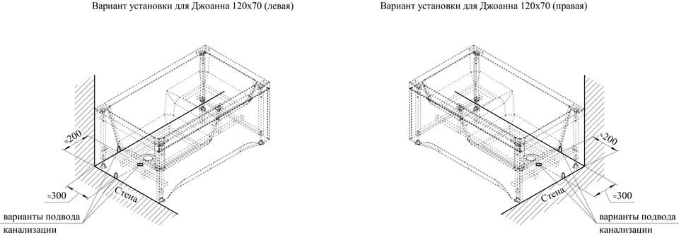 Акриловая ванна Джоанна 120х70, чаша, каркас