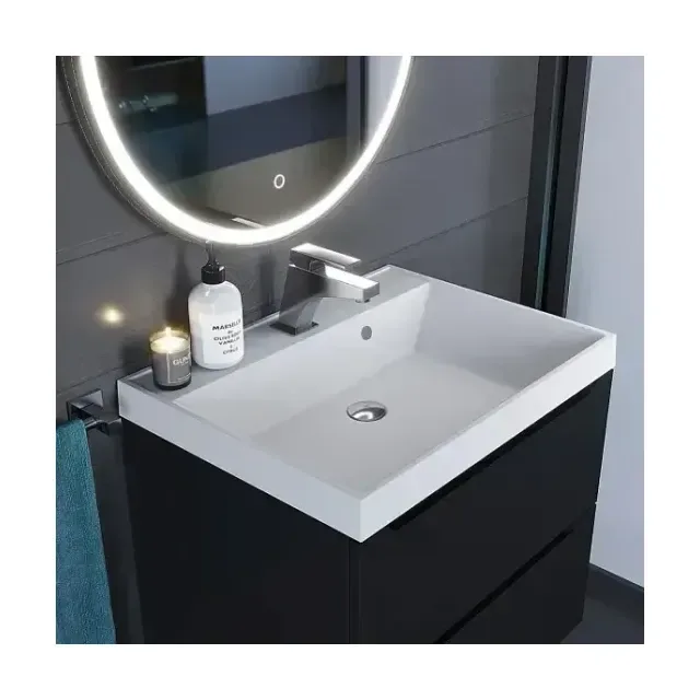 Тумба с раковиной Uperwood Tanos 60 черная, подвесная (раковина Classic Quartz 60*45 белая матовая, жасмин)