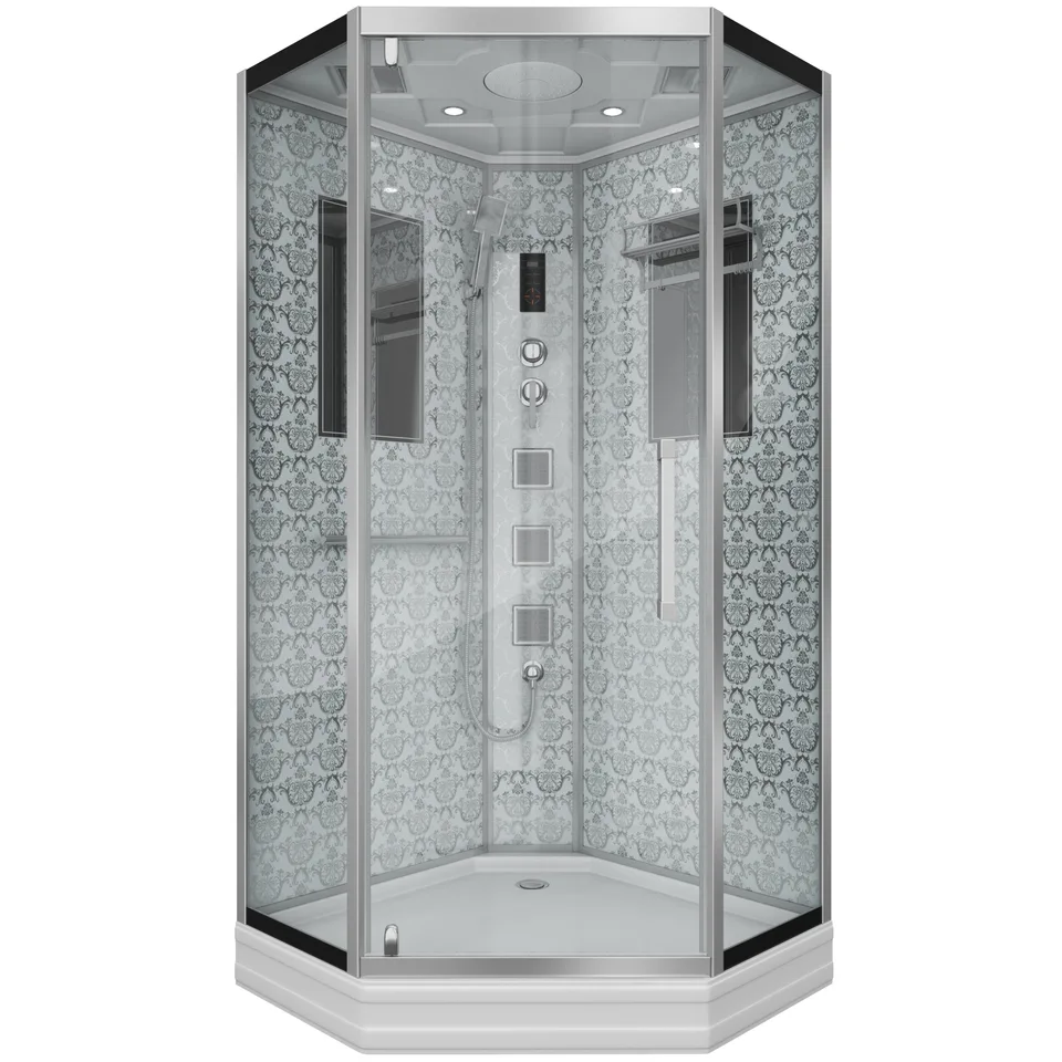 Душевая кабина Niagara Luxe NG-7717W (100x100х215) низкий поддон(15см),дверь распашная,стенки серебро,4 места