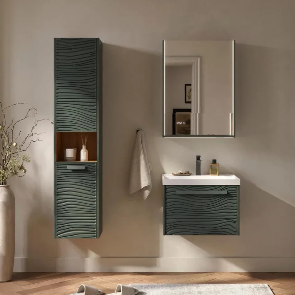 Пенал Equil Глеам/Gleam 36 L/R подвесной, с бельевой корзиной, зеленый камень, дуб вотан