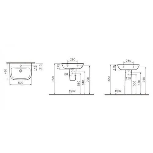 Раковина Vitra S20 60*46 с полупьедесталом