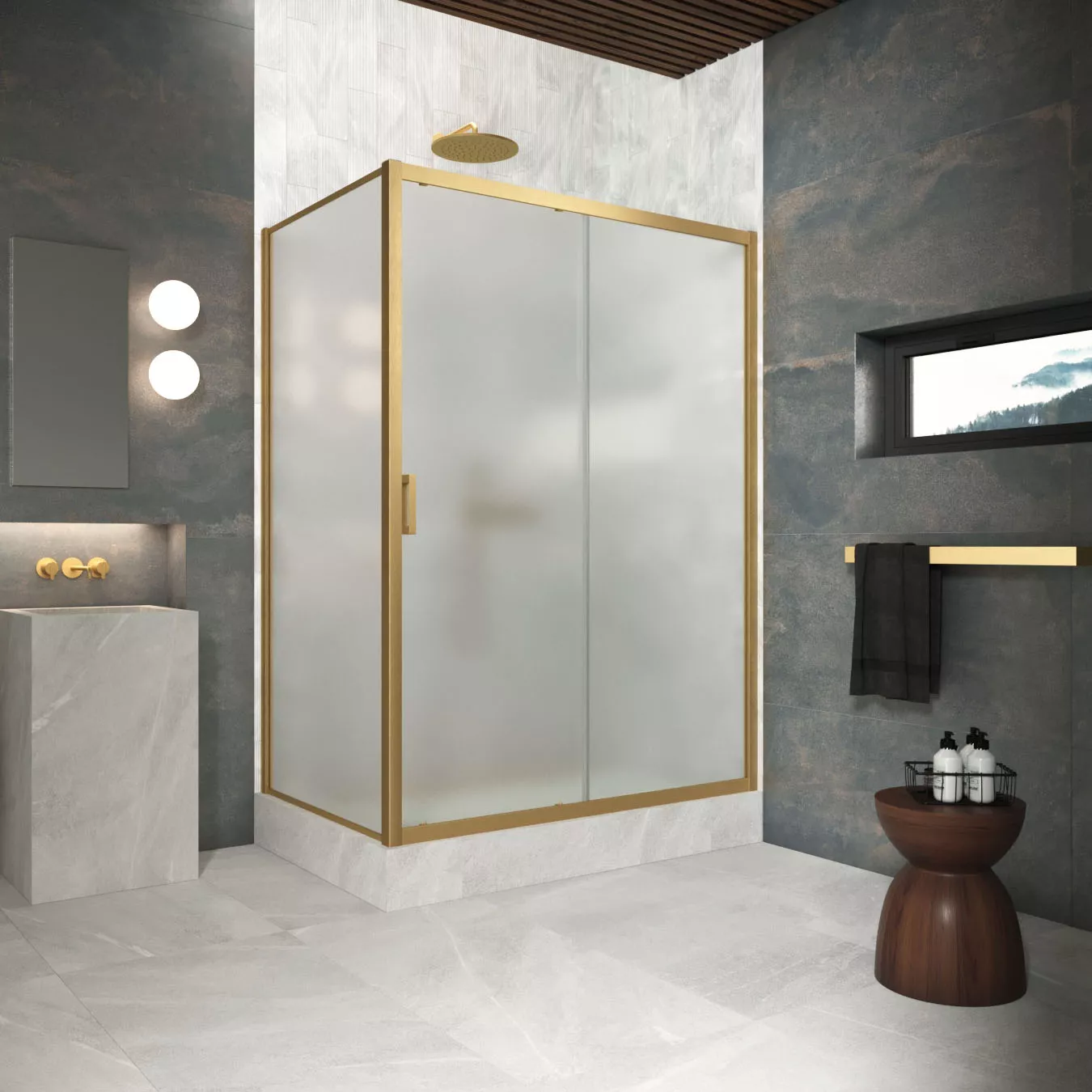 Душевой уголок ZP+ZPV Protec 105*70 03 10, профиль золото матовое, стекло сатин