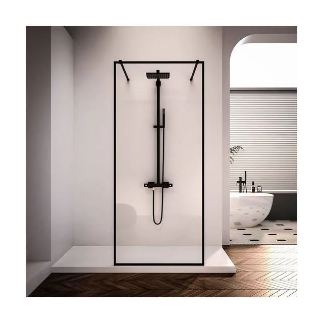 Душевая перегородка Veconi KR-90B 120×200 см, стекло прозрачное, профиль чёрный матовый (KR90B-120-01-C4)