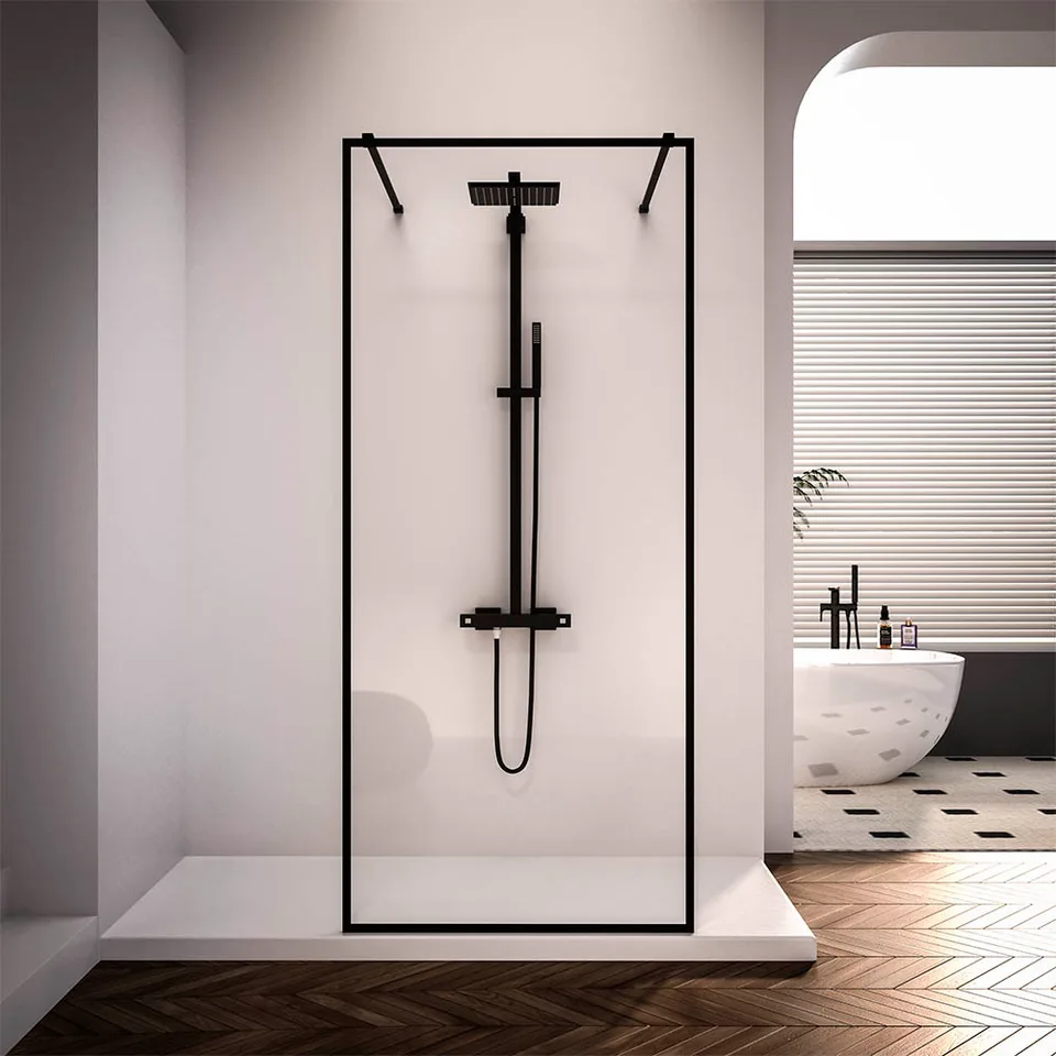 Душевая перегородка Veconi KR-90B 120×200 см, стекло прозрачное, профиль чёрный матовый (KR90B-120-01-C4)